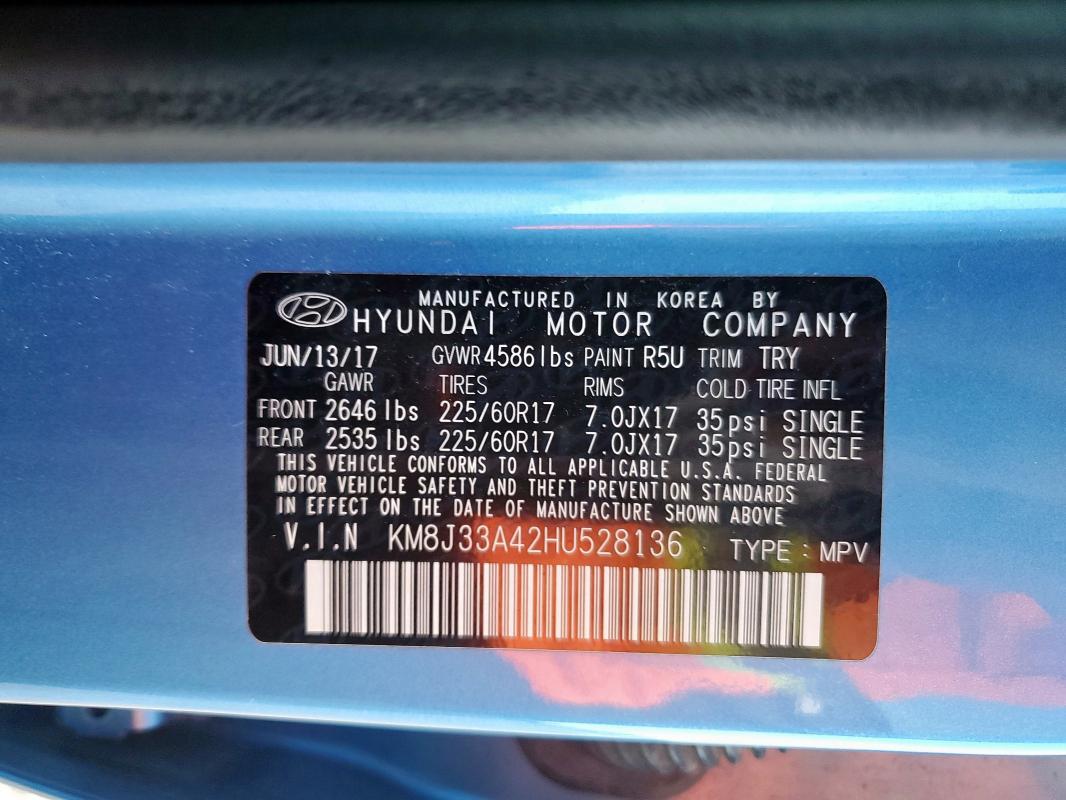 2017 HYUNDAI TUCSON LIM - KM8J33A42HU528136