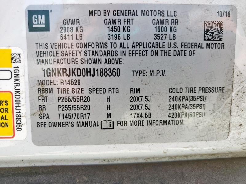 2017 CHEVROLET TRAVERSE PREMIER 1GNKRJKD0HJ188360