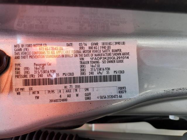 2016 FORD FOCUS SE 1FADP3K20GL291014