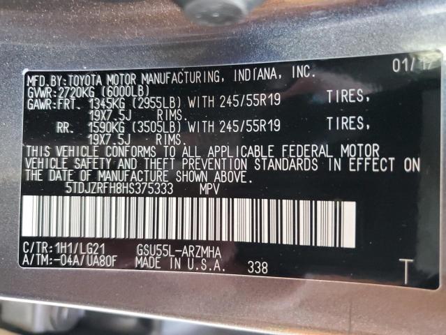 2017 TOYOTA HIGHLANDER - 5TDJZRFH8HS375333