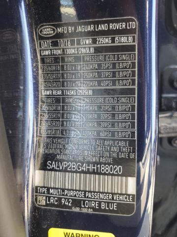 2017 LAND ROVER RANGE ROVE SALVP2BG4HH188020