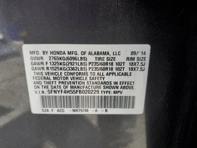 2015 HONDA PILOT EXL 5FNYF4H55FB020229