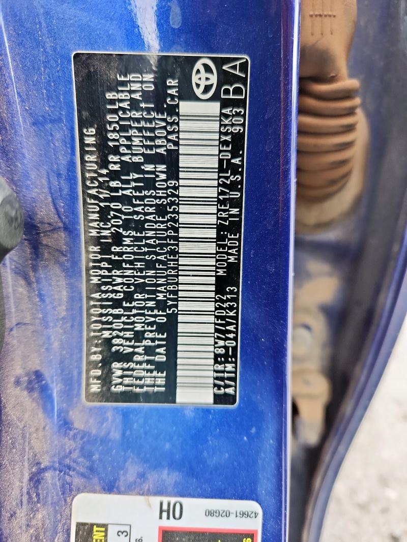 2015 TOYOTA COROLLA L 5YFBURHE3FP235329