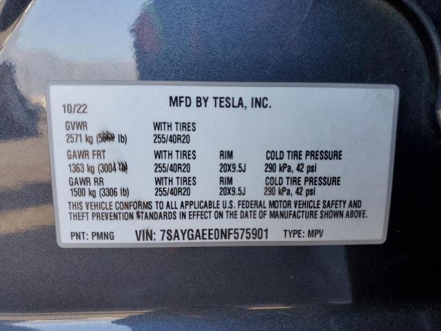 2022 TESLA MODEL Y 7SAYGAEE0NF575901