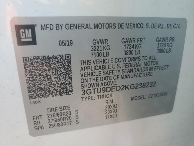 2019 GMC SIERRA K15 3GTU9DED2KG238232