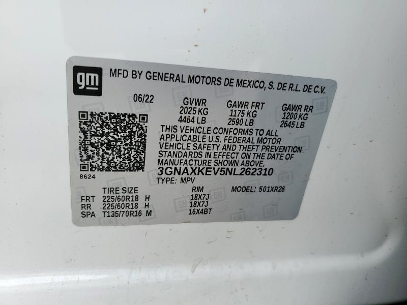 2022 CHEVROLET EQUINOX LT - 3GNAXKEV5NL262310