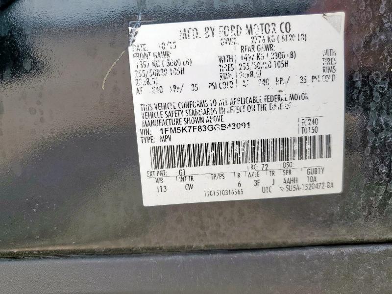 2016 FORD EXPLORER L 1FM5K7F83GGB43091
