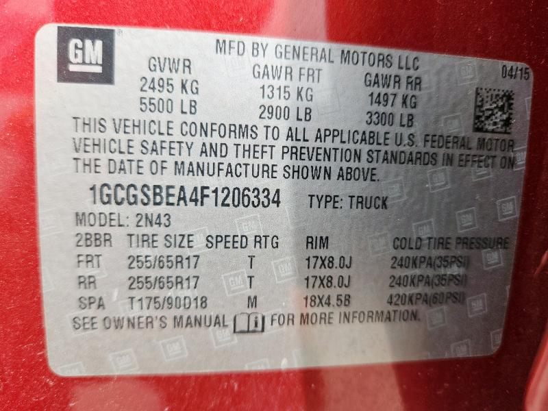 2015 CHEVROLET COLORADO L 1GCGSBEA4F1206334