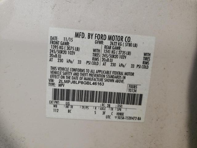 2016 LINCOLN MKX RESERV 2LMPJ8LP8GBL46163
