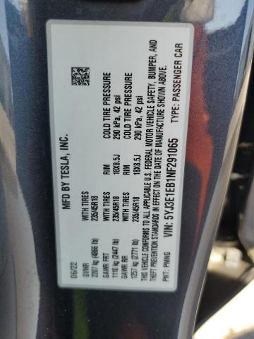 2022 TESLA MODEL 3 5YJ3E1EB1NF291065