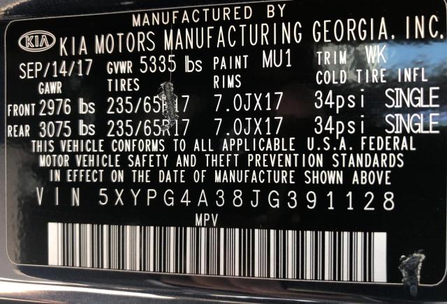 2018 KIA SORENTO LX 5XYPG4A38JG391128