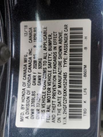 2019 HONDA CIVIC LX - 2HGFC2F6XKH523485