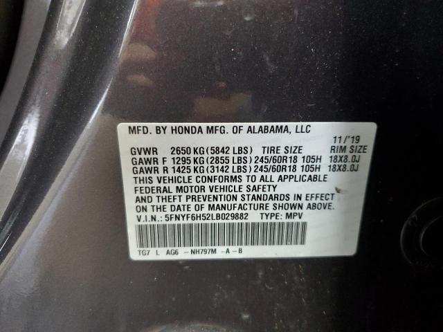 2020 HONDA PILOT EXL 5FNYF6H52LB029882