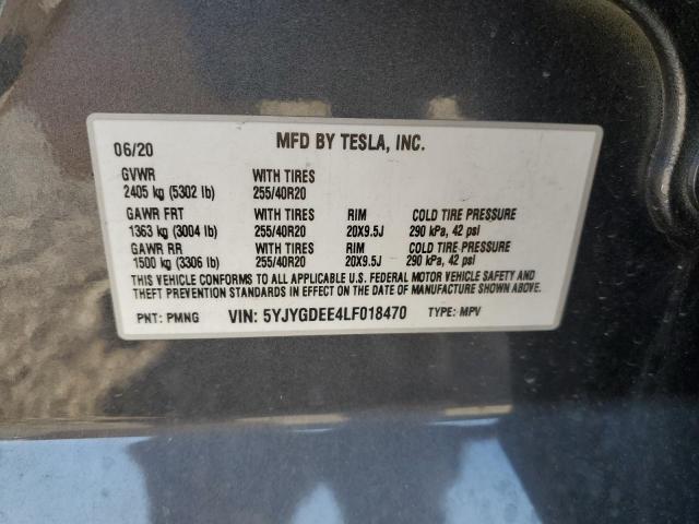 2020 TESLA MODEL Y - 5YJYGDEE4LF018470