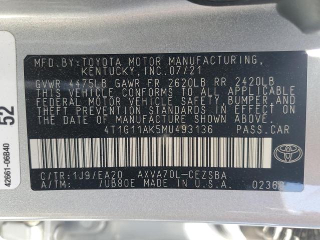 2021 TOYOTA CAMRY SE 4T1G11AK5MU493136