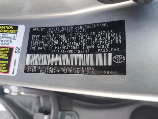 2019 TOYOTA CAMRY L - 4T1B11HK0KU198717