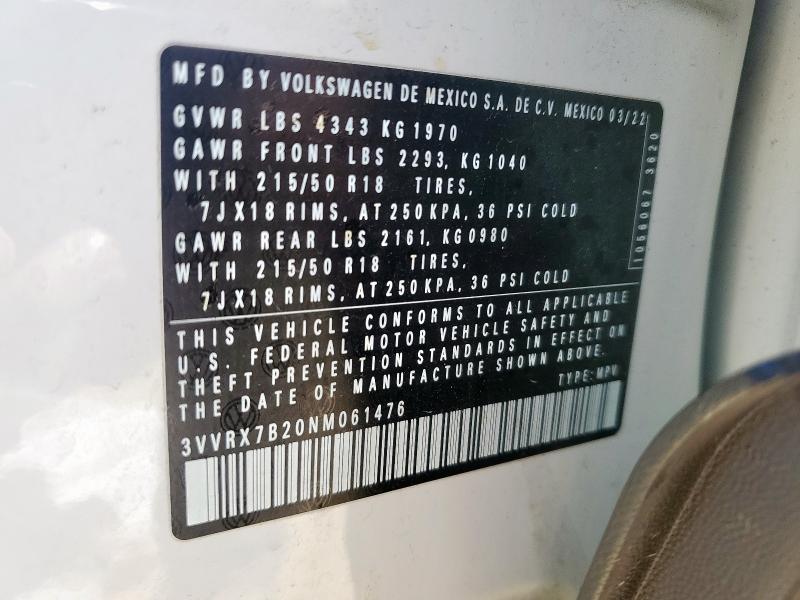 2022 VOLKSWAGEN TAOS SE 3VVRX7B20NM061476
