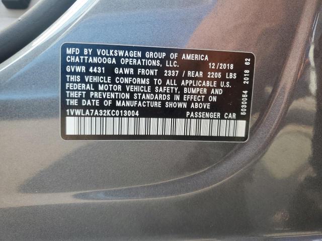 2019 VOLKSWAGEN PASSAT WOL 1VWLA7A32KC013004