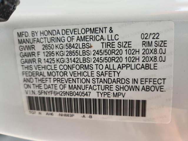 2022 HONDA PILOT SE 5FNYF6H29NB040547