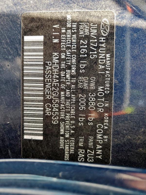 2016 HYUNDAI ELANTRA SE KMHDH4AE2GU584539