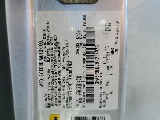 2017 FORD FUSION SE - 3FA6P0LU9HR217973