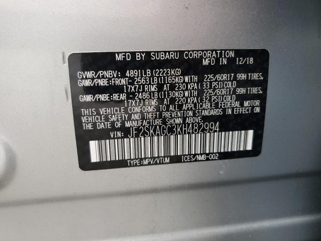 2019 SUBARU FORESTER P JF2SKAGC3KH482994