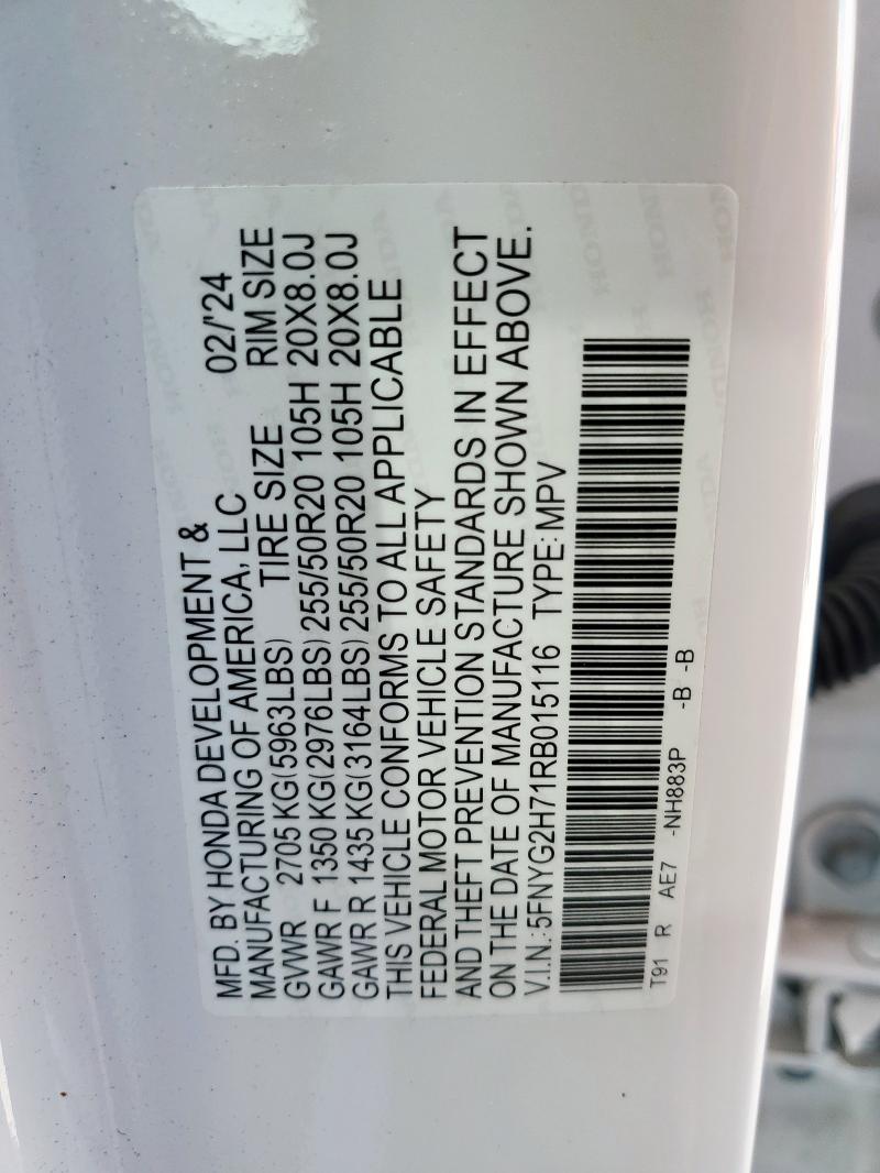 2024 HONDA PILOT TOUR - 5FNYG2H71RB015116