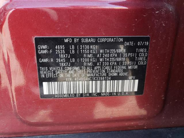 2019 SUBARU OUTBACK 2. 4S4BSANC1K3398134