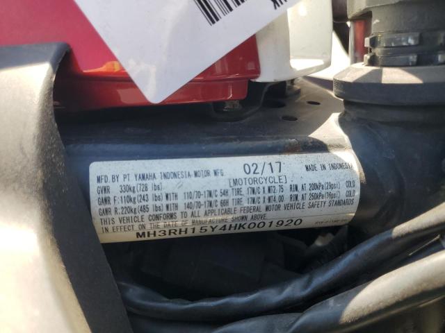 2017 YAMAHA YZFR3 A MH3RH15Y4HK001920