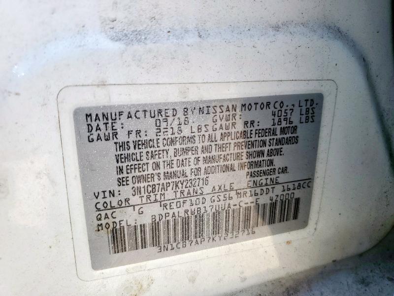 2019 NISSAN SENTRA SR 3N1CB7AP7KY232716