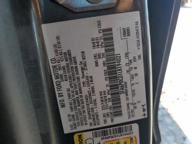 2020 FORD FUSION SEL 3FA6P0CD1LR194021