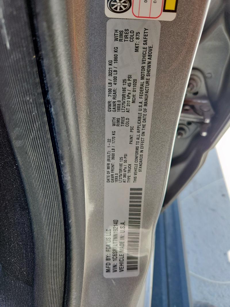 2022 RAM 1500 REBEL 1C6SRFLT7NN192140