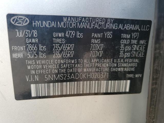 2019 HYUNDAI SANTA FE S 5NMS23AD0KH020371