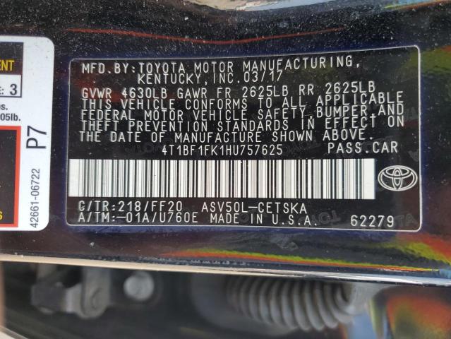 2017 TOYOTA CAMRY 4T1BF1FK1HU757625