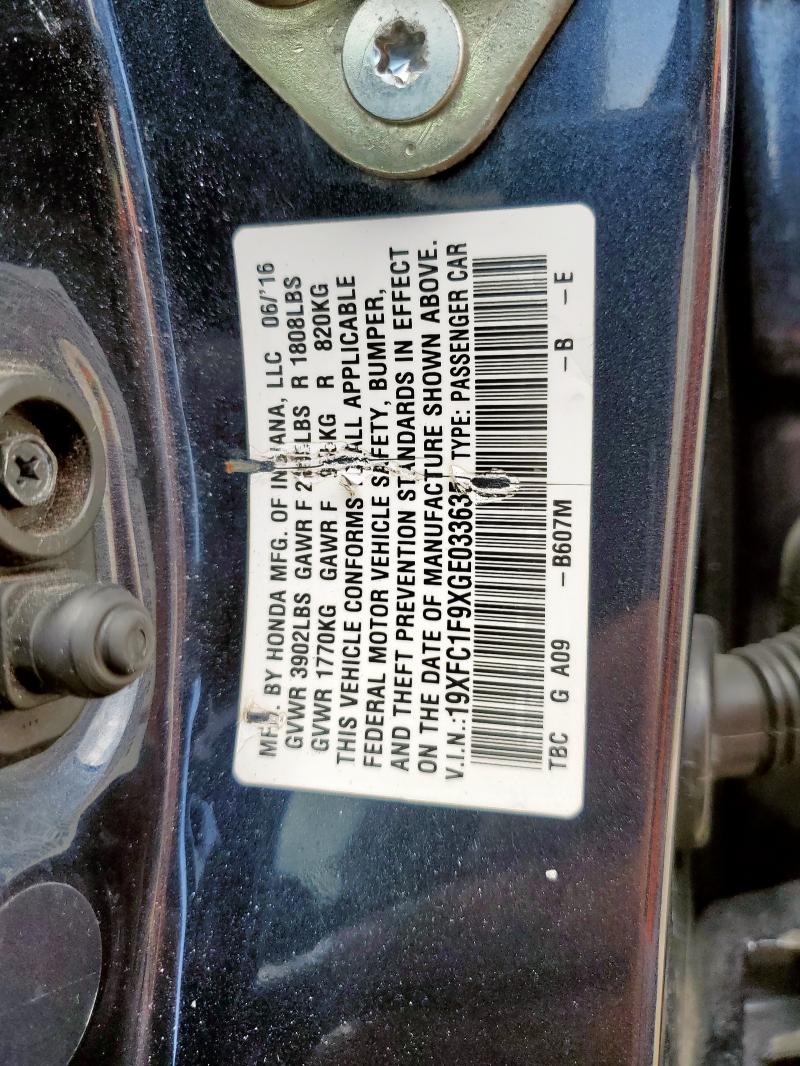 2016 HONDA CIVIC TOUR 19XFC1F9XGE033635