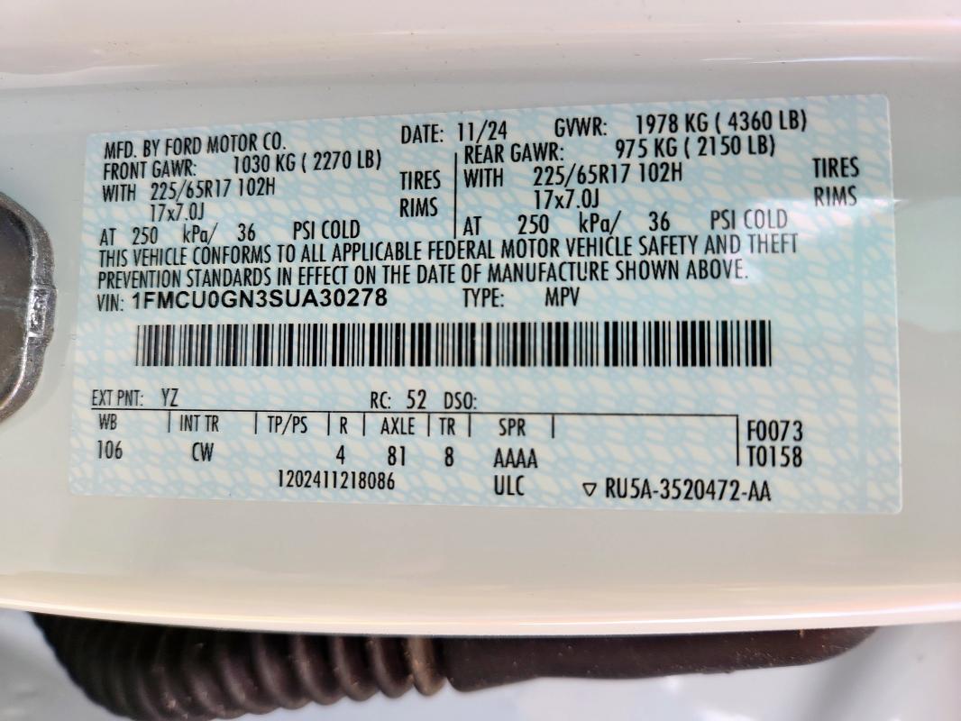2025 FORD ESCAPE ACT 1FMCU0GN3SUA30278