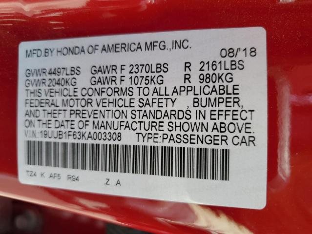 2019 ACURA TLX TECHNO 19UUB1F63KA003308