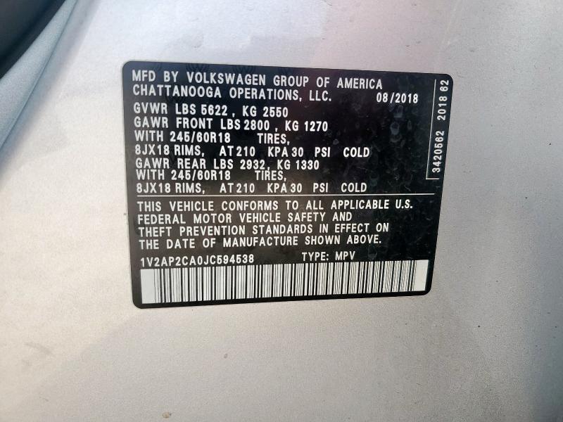 2018 VOLKSWAGEN ATLAS S 1V2AP2CA0JC594538
