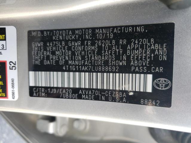 2020 TOYOTA CAMRY SE 4T1G11AK7LU888692