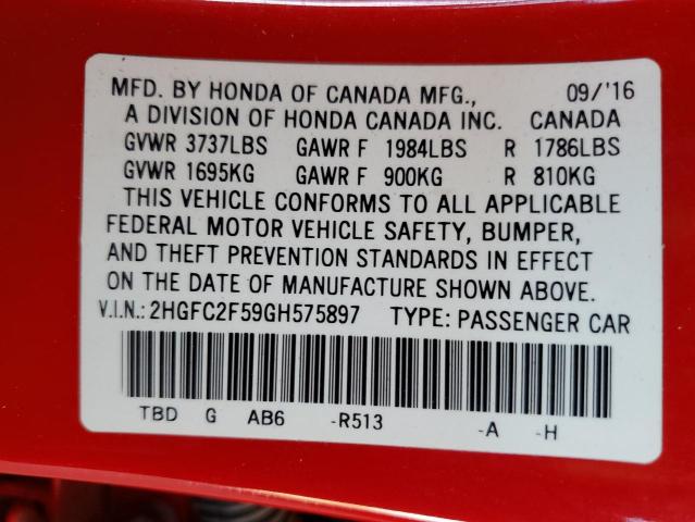 2016 HONDA CIVIC LX 2HGFC2F59GH575897