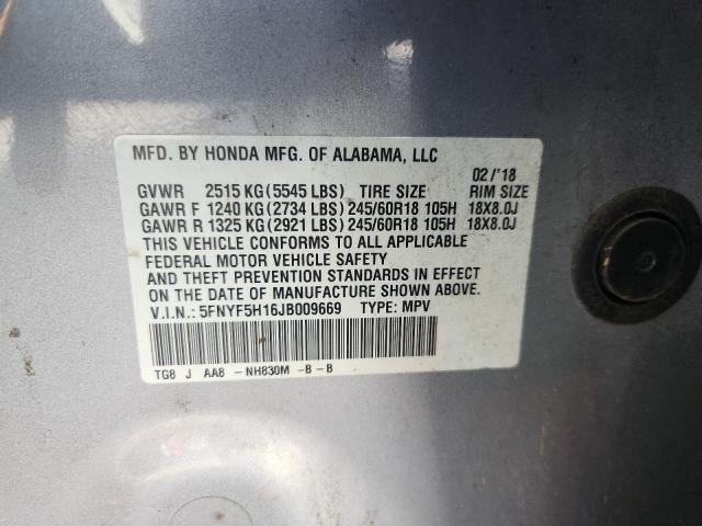 2018 HONDA PILOT LX 5FNYF5H16JB009669