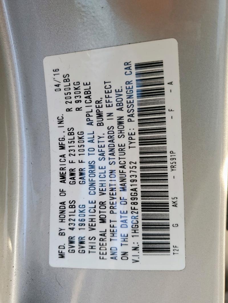 2016 HONDA ACCORD EXL 1HGCR2F89GA193752