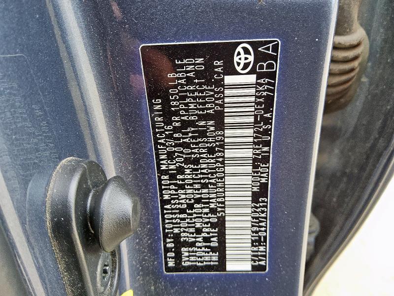 2016 TOYOTA COROLLA L - 5YFBURHE0GP487198