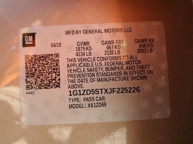 2018 CHEVROLET MALIBU LT 1G1ZD5STXJF225226