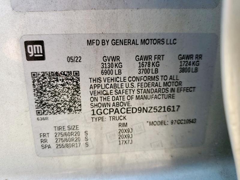 2022 CHEVROLET SILVERADO 1GCPACED9NZ521617