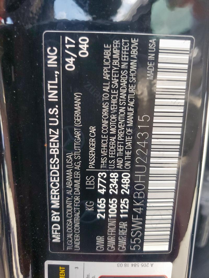 2017 MERCEDES-BENZ C 300 4MAT 55SWF4KB0HU224315