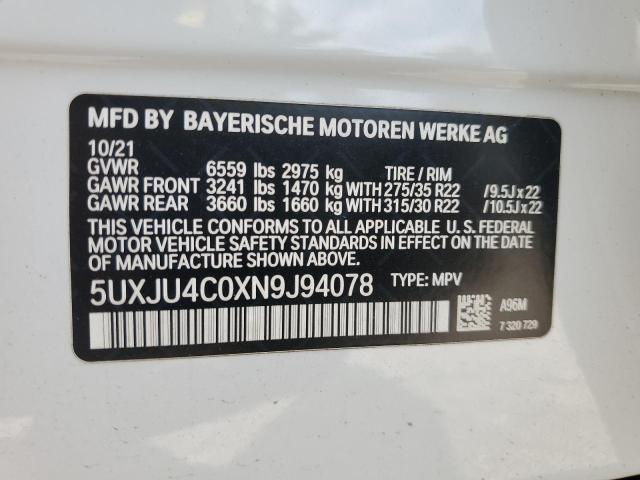 2022 BMW X5 M50I 5UXJU4C0XN9J94078