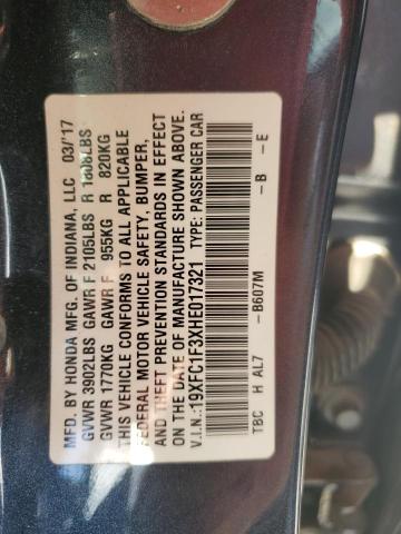 2017 HONDA CIVIC EX 19XFC1F3XHE017321