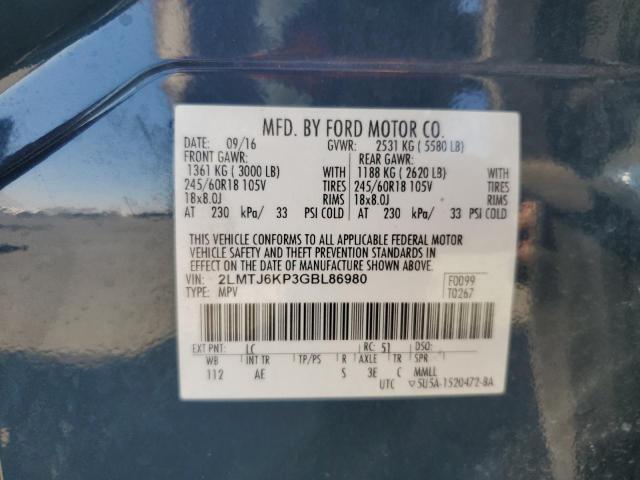 2016 LINCOLN MKX SELECT 2LMTJ6KP3GBL86980