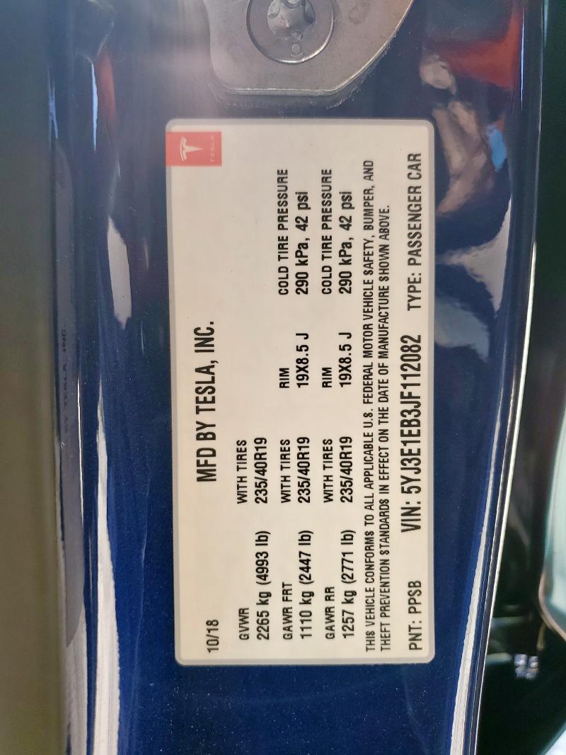 2018 TESLA MODEL 3 5YJ3E1EB3JF112082